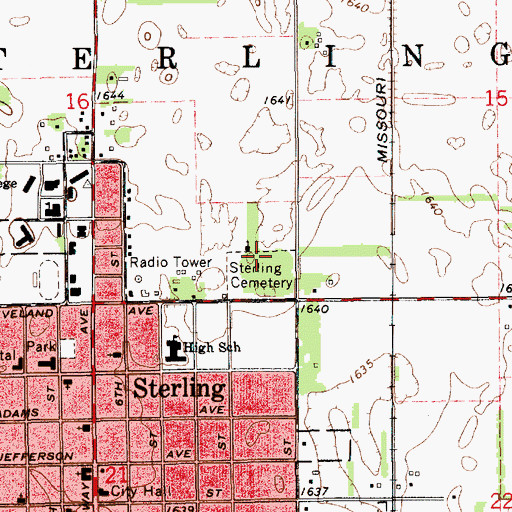 Topographic Map of Sterling Cemetery, KS