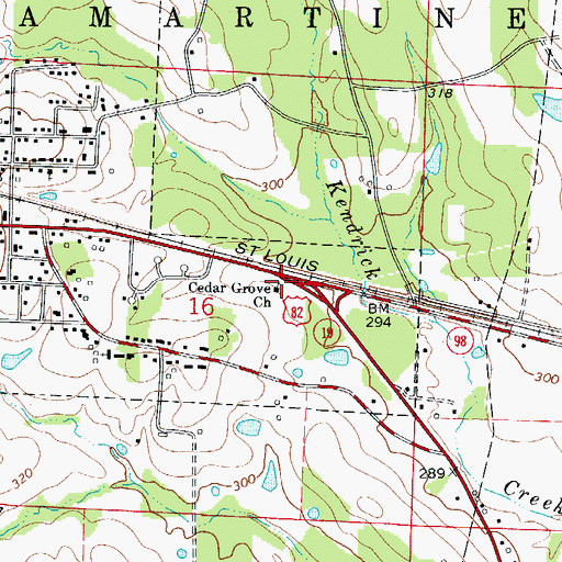 Topographic Map of Cedar Grove Baptist Church, AR