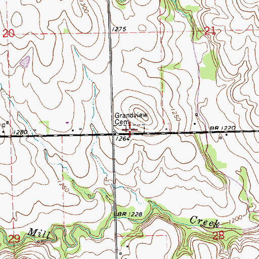 Topographic Map of Grandview Cemetery, KS