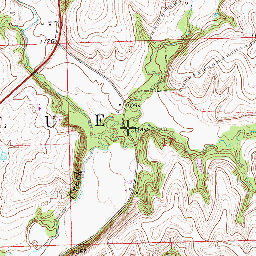 Topographic Map of Cedar Creek Cemetery, KS