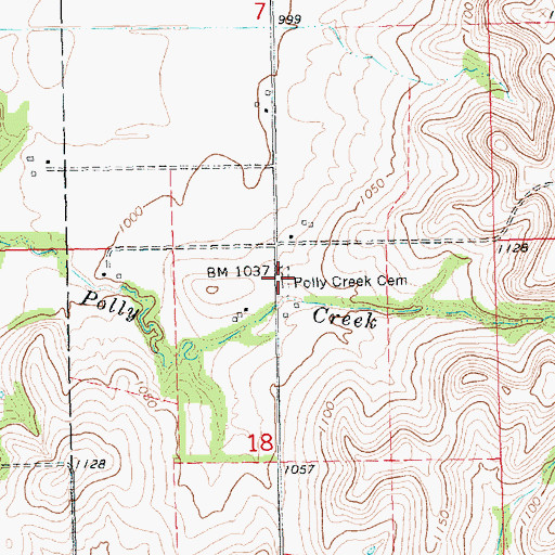 Topographic Map of Polly Creek Cemetery, KS