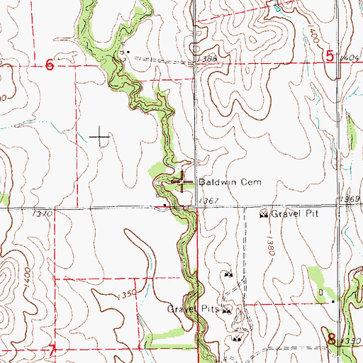 Topographic Map of Baldwin Cemetery, KS