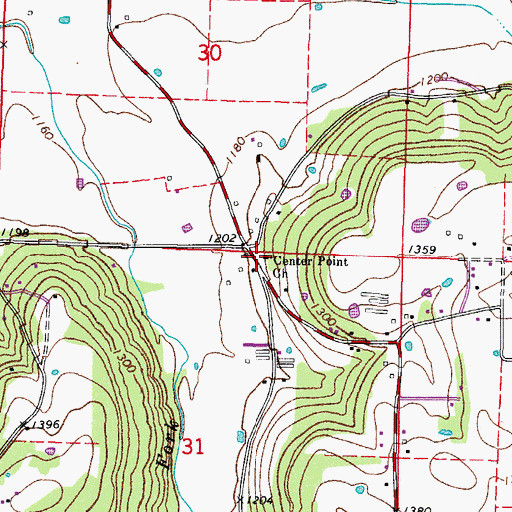 Topographic Map of Center Point Church, AR