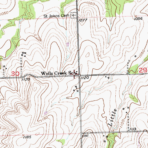 Topographic Map of Wells Creek School, KS