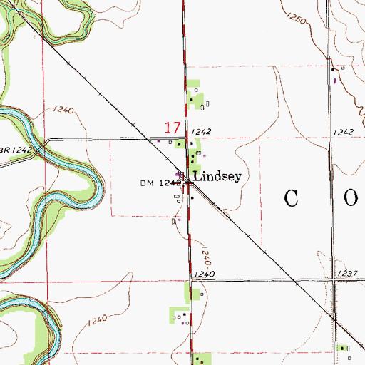 Topographic Map of Lindsey, KS