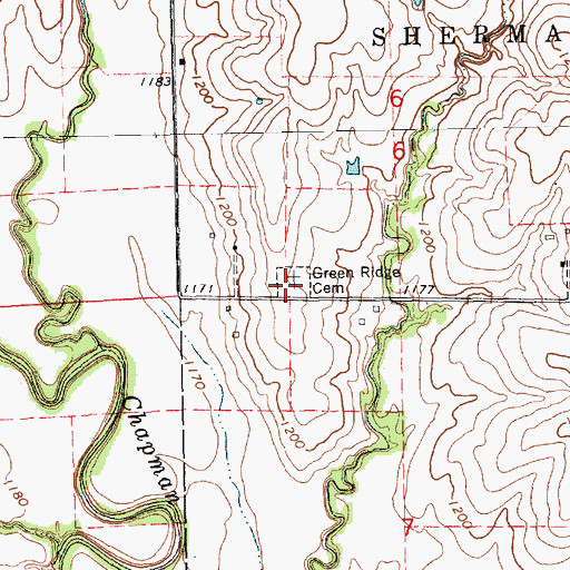 Topographic Map of Green Ridge Cemetery, KS