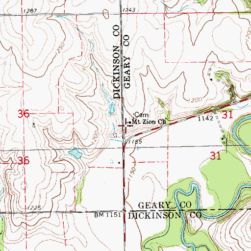 Topographic Map of Mount Zion Church, KS