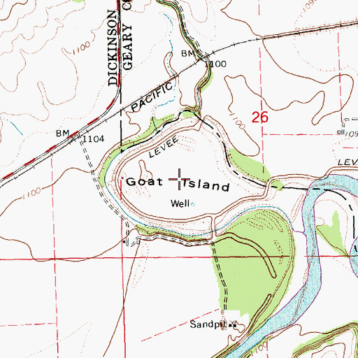 Topographic Map of Goat Island, KS