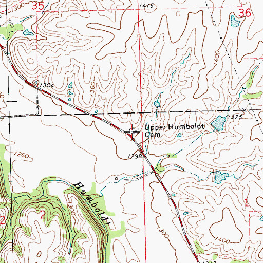 Topographic Map of Upper Humboldt Cemetery, KS