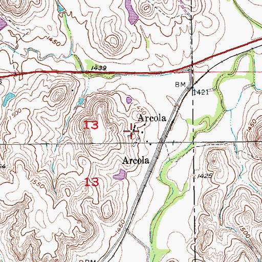 Topographic Map of Arcola, KS