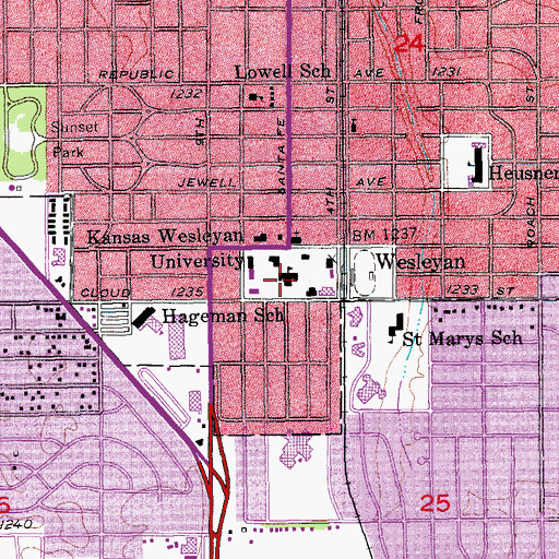 Topographic Map of Kansas Wesleyan University, KS