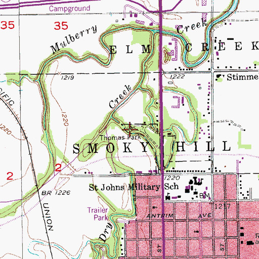 Topographic Map of Thomas Park, KS