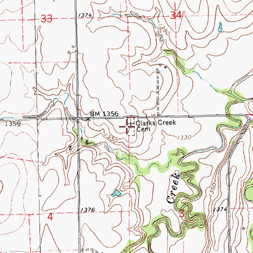 Topographic Map of Clarks Creek Cemetery, KS