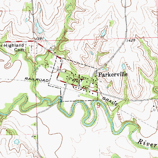 Topographic Map of Parkerville, KS