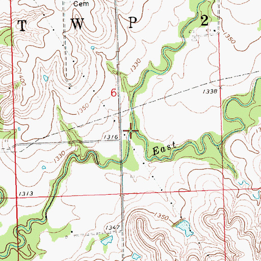 Topographic Map of East Branch Munkers Creek, KS