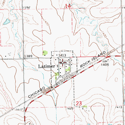 Topographic Map of Latimer, KS
