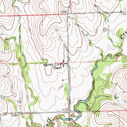 Topographic Map of Agnes City Cemetery, KS