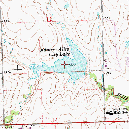 Topographic Map of Admire-Allen City Lake, KS