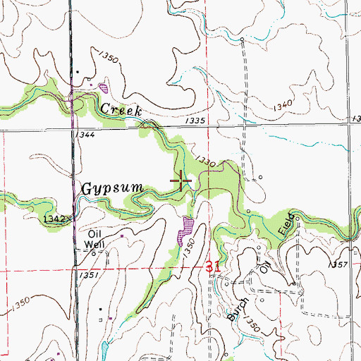 Topographic Map of North Gypsum Creek, KS