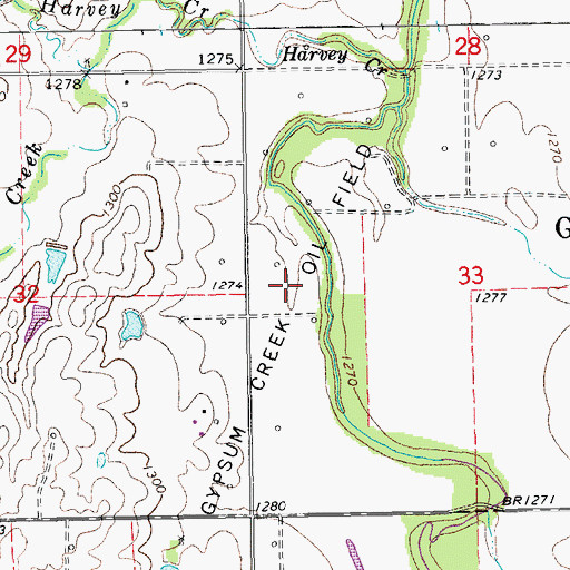 Topographic Map of Gypsum Creek Oil Field, KS
