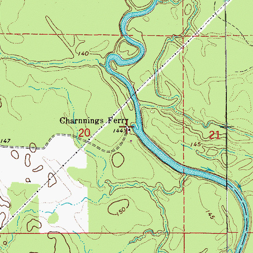 Topographic Map of Charnnings Ferry, AR