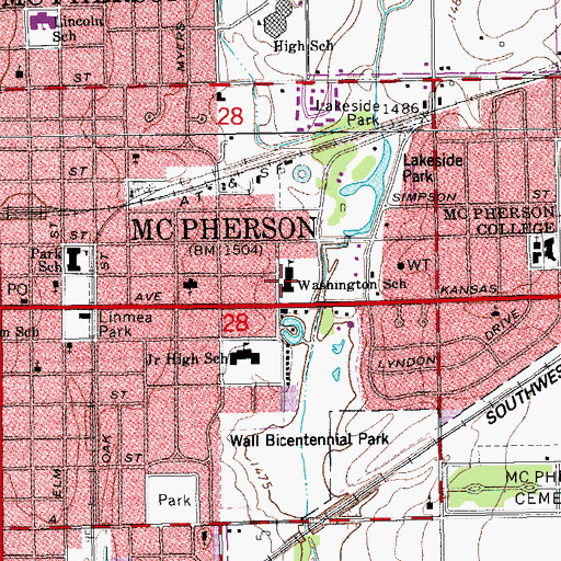 Topographic Map of Washington Elementary School, KS