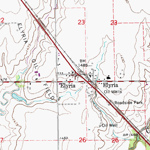Topographic Map of Elyria, KS