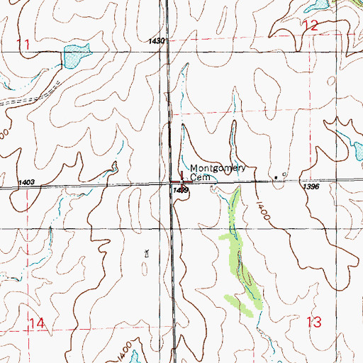 Topographic Map of Montgomery Cemetery, KS