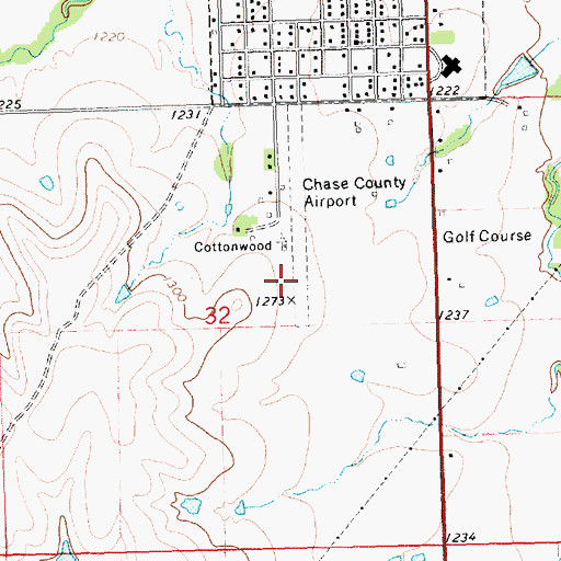 Topographic Map of Cottonwood Falls Airport, KS