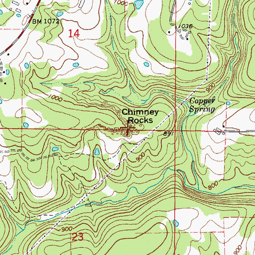 Topographic Map of Chimney Rocks, AR