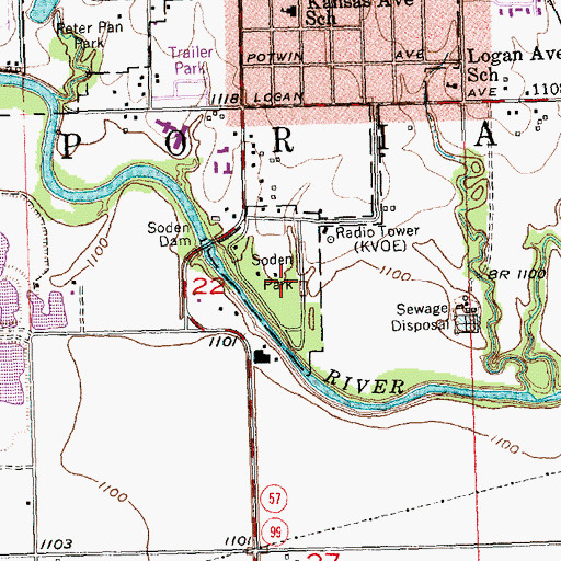Topographic Map of Soden Park, KS
