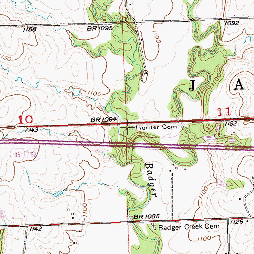 Topographic Map of Hunter Cemetery, KS