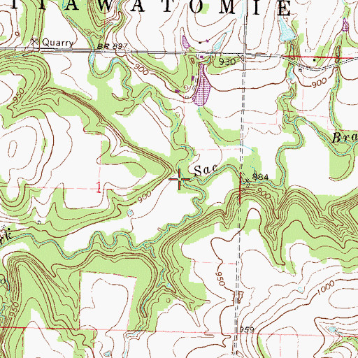 Topographic Map of South Fork Sac Branch, KS
