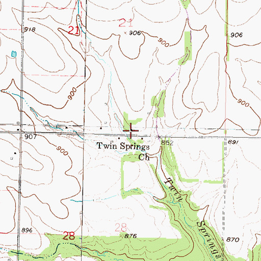Topographic Map of Twin Springs Church, KS