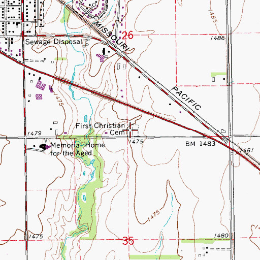 Topographic Map of First Christian Cemetery, KS