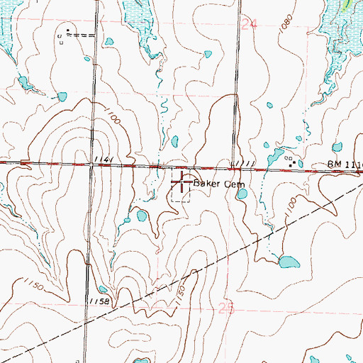 Topographic Map of Baker Cemetery, KS