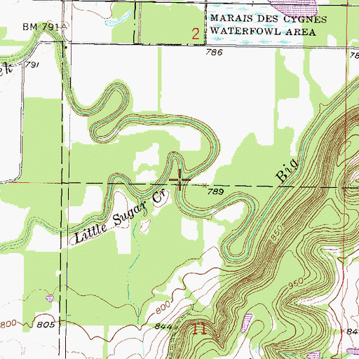 Topographic Map of Little Sugar Creek, KS
