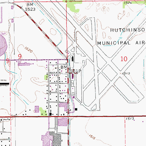 Topographic Map of Hutchinson Regional Airport, KS
