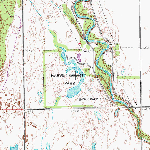 Topographic Map of Harvey County Park, KS
