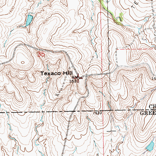 Topographic Map of Texaco Hill, KS
