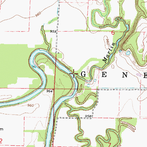 Topographic Map of Martin Creek, KS