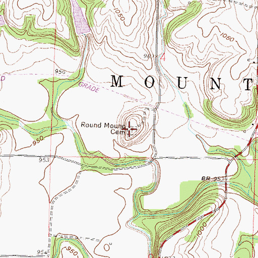Topographic Map of Round Mound Cemetery, KS