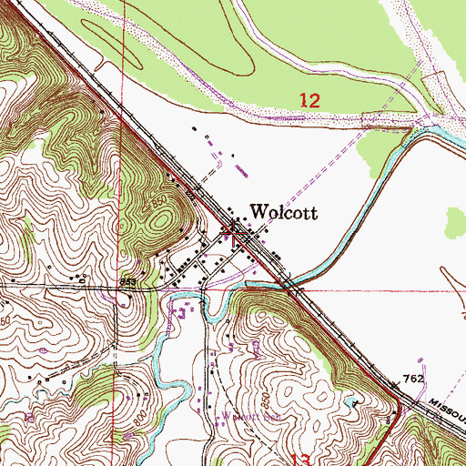 Topographic Map of Wolcott, KS