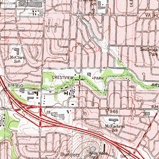 Topographic Map of Crestview Park, KS