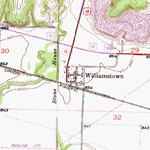 Topographic Map of Williamstown, KS