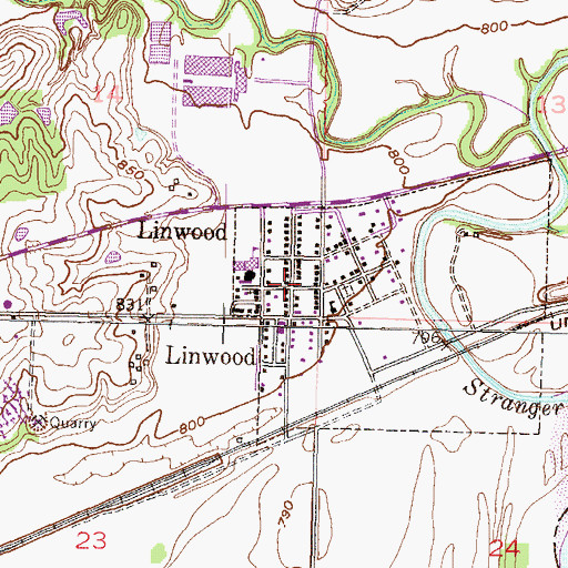 Topographic Map of Linwood, KS
