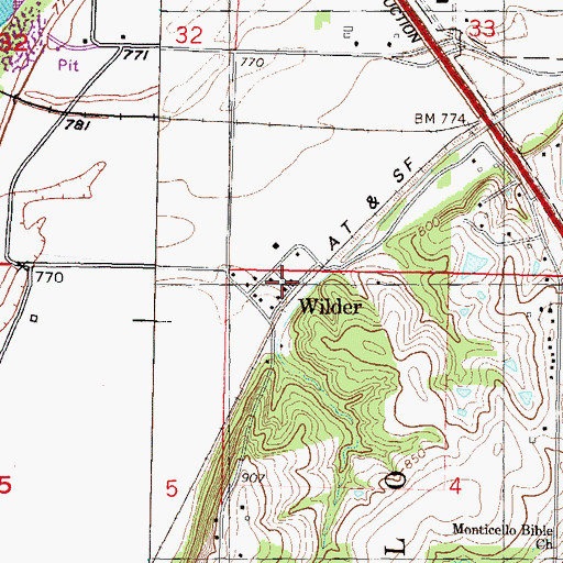 Topographic Map of Wilder, KS