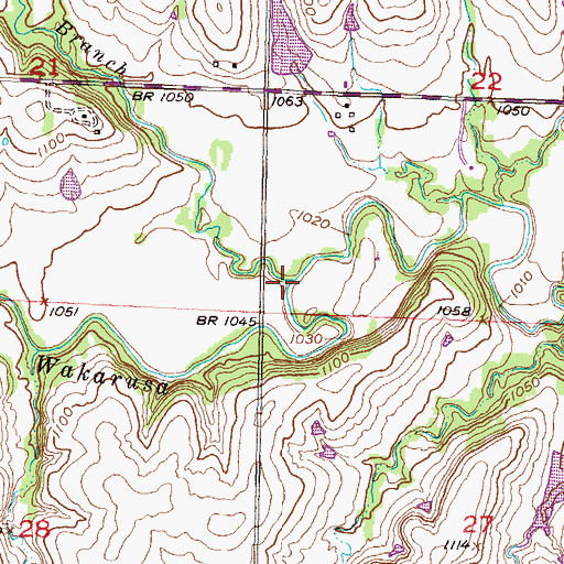 Topographic Map of Middle Branch Wakarusa River, KS