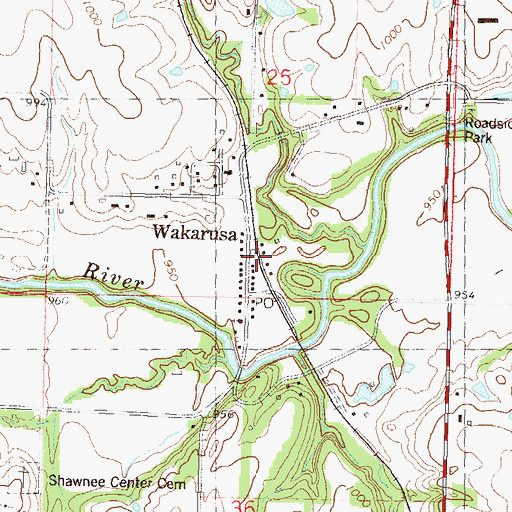 Topographic Map of Wakarusa, KS