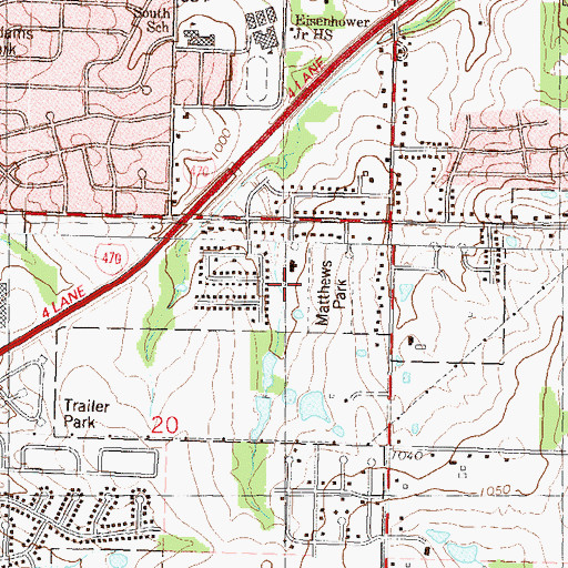 Topographic Map of Mathews Park, KS